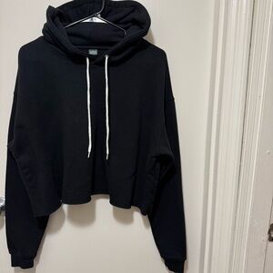 wild fable Black Cropped Hoodie with White Drawstrings
